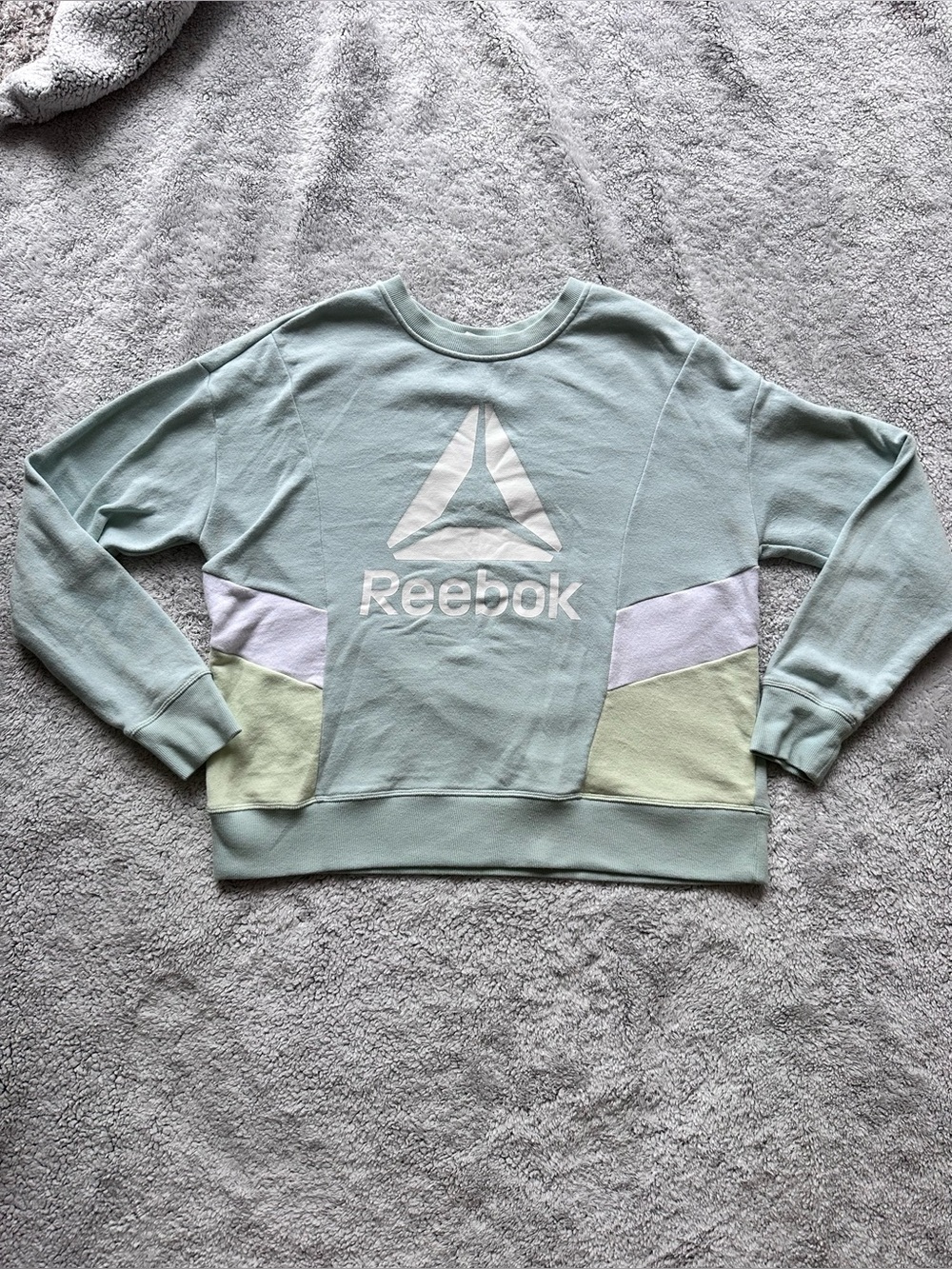 Reebok Mint Green Crewneck Sweatshirt with White & Pale Yellow Panels